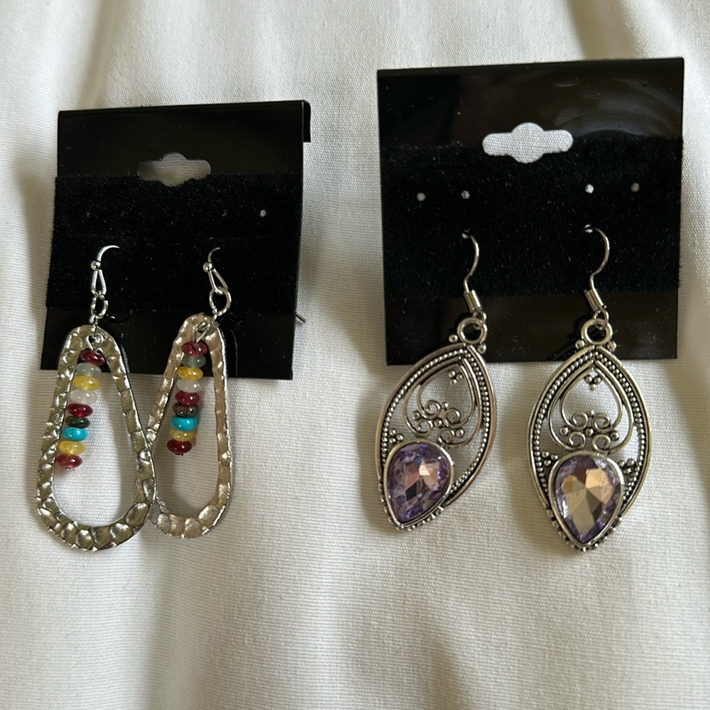 2pair silver tone boho dangle earrings